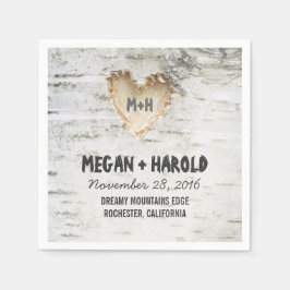 Berken hart rustieke boom geïnspireerd servetten