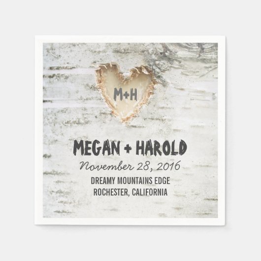 Berken hart rustieke boom geïnspireerd servetten (Voorkant)