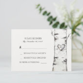 Berken Hout Hart Rustieke Bruiloft RSVP Kaarten (Staand voorkant)