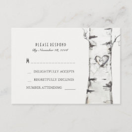 Berken Hout Hart Rustieke Bruiloft RSVP Kaarten Kaartje
