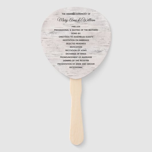 Berken hout schors print 2 bruiloft programma fan handwaaier (Voorkant)