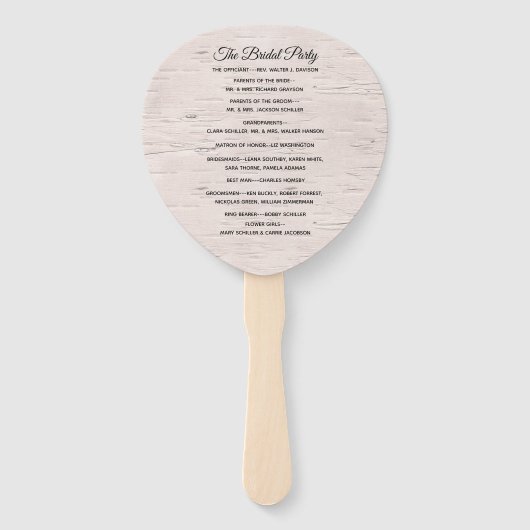 Berken hout schors print bruiloft programma fan handwaaier (Achterkant)