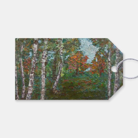 Berken in een bos (door Kimon Loghi) Cadeaulabel (Voorkant (Horizontaal))