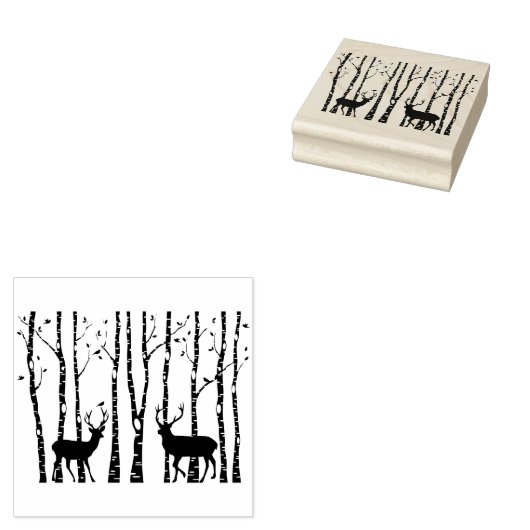 Berken met rendieren, Kerstmis Rubberstempel (Gestempeld)