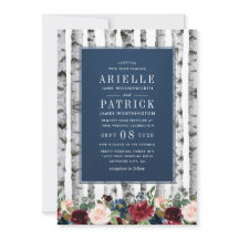 Berken Navy Blue Bourgondische bruiloft uitnodigin