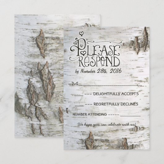 berkenbast bruiloft RSVP (Voorkant / Achterkant)