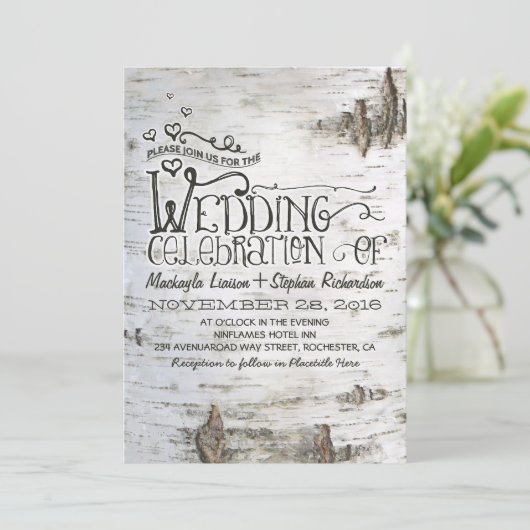 berkenbast rustiek land bruiloft uitnodiging (Staand voorkant)