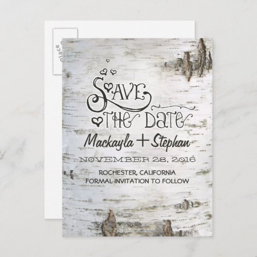 berkenbast rustiek land save de datum briefkaarten (Voorkant / Achterkant)