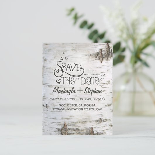 berkenbast rustiek land save de datum briefkaarten (Staand voorkant)