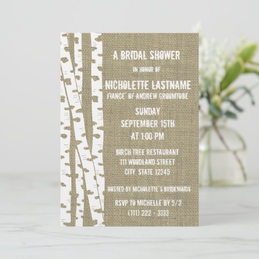 Berkenbomen en Burlap Vrijgezellenfeest Kaart (Staand voorkant)