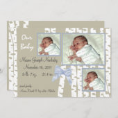 Berkenbomen en linten baby aankondiging (Voorkant / Achterkant)