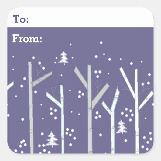 Berkenbomen en sneeuw Gifttag Vierkante Sticker (Voorkant)