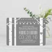 Berkenbomen Hart & String Lights Huwelijksuitnodig Kaart (Staand voorkant)