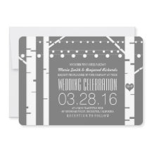 Berkenbomen Hart & String Lights Huwelijksuitnodig