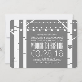 Berkenbomen Hart & String Lights Huwelijksuitnodig Kaart