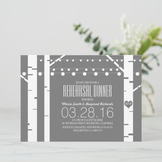 Berkenbomen Hart & String Lights Repetitie Diner Kaart (Staand voorkant)