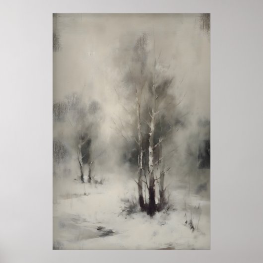 Berkenbomen in de sneeuw, gotisch boslandschap aan poster (Voorkant)