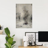 Berkenbomen in de sneeuw, gotisch boslandschap aan poster (Thuiskantoor)