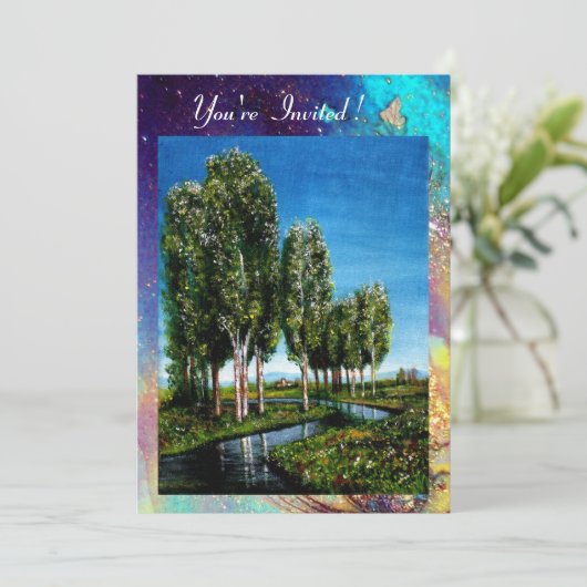 BERKENBOMEN IN TUSCANIE, blauw groen goud glinster Kaart (Staand voorkant)