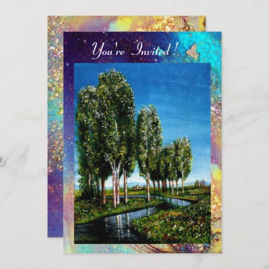 BERKENBOMEN IN TUSCANIE, blauw groen goud glinster Kaart (Voorkant / Achterkant)