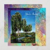 BERKENBOMEN IN TUSCANIË, blauw groen goud glinster Kaart (Voorkant / Achterkant)