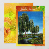 BERKENBOMEN IN TUSCANIE,groene bruine gele vonken Kaart (Voorkant / Achterkant)