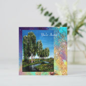 BERKENBOMEN IN TUSCANJE, blauw groen goud glinster Kaart (Staand voorkant)