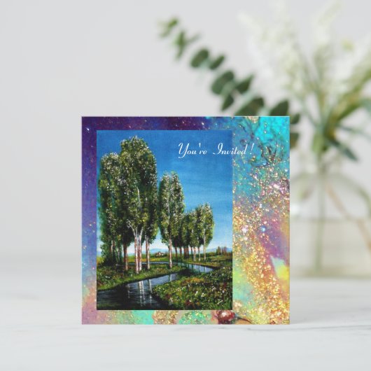 BERKENBOMEN IN TUSCANJE, blauw groen goud glinster Kaart (Staand voorkant)