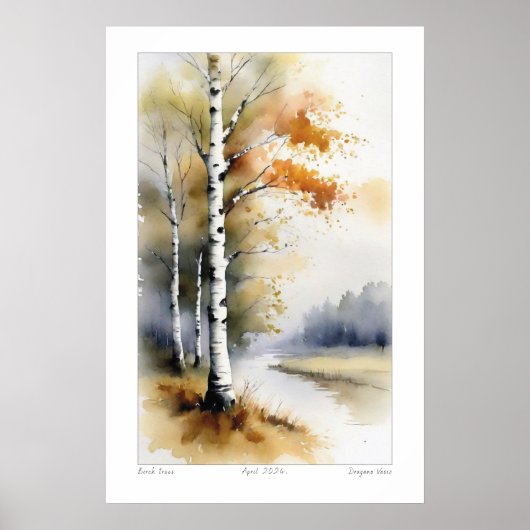 Berkenbomen in Waterverf - Print (Voorkant)