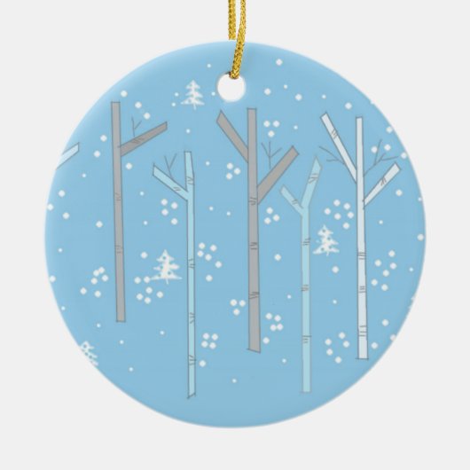 Berkenbomen met vallende sneeuw keramisch ornament (Voorkant)