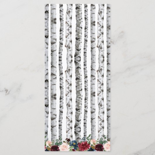 Berkenbomen Navy Blue Bourgondische bruiloft Menu  (Achterkant)