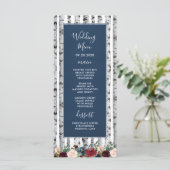 Berkenbomen Navy Blue Bourgondische bruiloft Menu  (Staand voorkant)