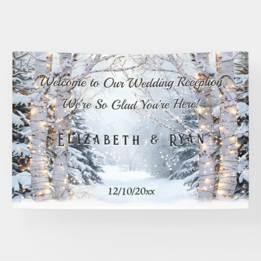 Berkenbomen Pijnbomen Winter Wonderland Wedding Spandoek (Horizontaal)