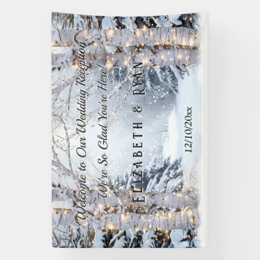 Berkenbomen Pijnbomen Winter Wonderland Wedding Spandoek (Verticaal)