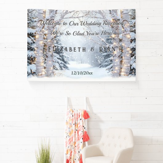 Berkenbomen Pijnbomen Winter Wonderland Wedding Spandoek (Insitu)