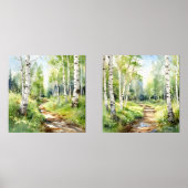 Berkenbomen Set van 2 Waterverf Prints Wall Art (Voorkant)