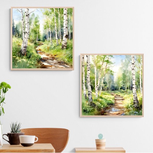 Berkenbomen Set van 2 Waterverf Prints Wall Art