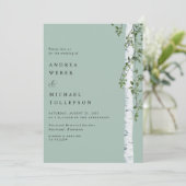 Berkenboom Aspen groen Salie bruiloft uitnodiging (Staand voorkant)