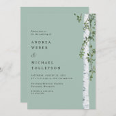 Berkenboom Aspen groen Salie bruiloft uitnodiging (Voorkant / Achterkant)