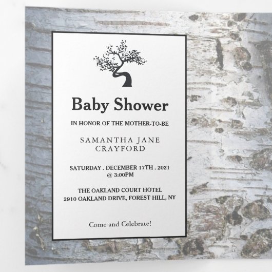 Berkenboom, Baby shower Suite Drieluik Uitnodiging (Binnenzijde eerst)