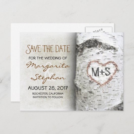 berkenboom bewaar de datum briefkaarten (Voorkant / Achterkant)