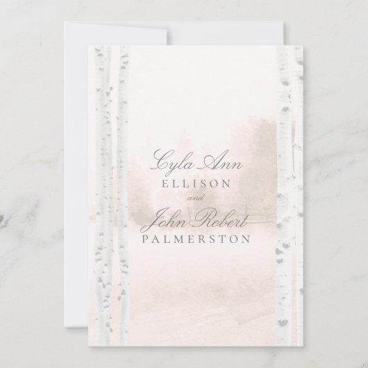 Berkenboom Bos Blush Bruiloft Kaart (Achterkant)