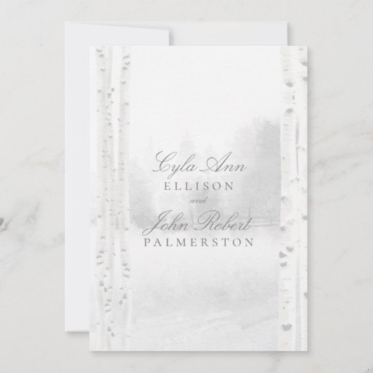 Berkenboom bos bruiloft kaart (Achterkant)