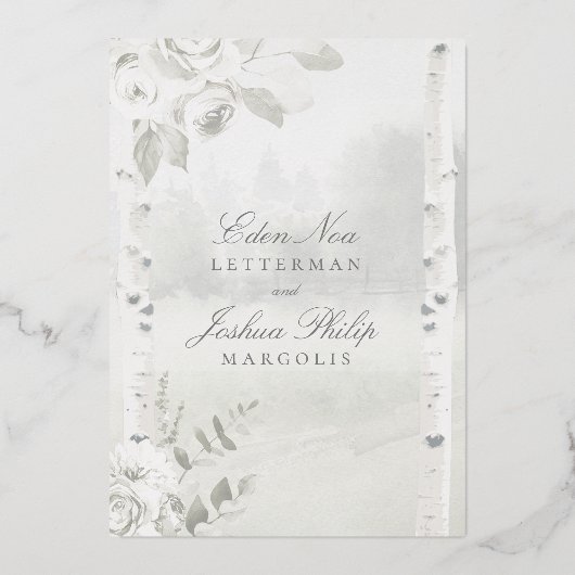 Berkenboom bos chuppah bruiloft folie uitnodiging (Achterkant)