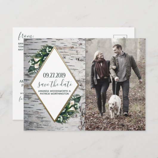 Berkenboom Botanische bruiloft Save the Date Kaart (Voorkant / Achterkant)