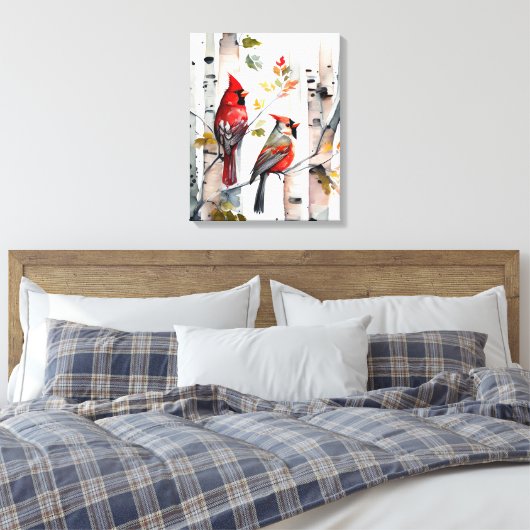 Berkenboom en kardinalen Canvas Art (Insitu (Slaapkamer))