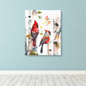 Berkenboom en kardinalen Canvas Art (Insitu (Houten vloer))