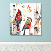 Berkenboom en kardinalen Canvas Art (Insitu (Houten vloer))