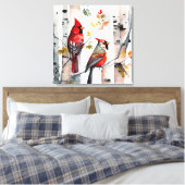 Berkenboom en kardinalen Canvas Art Afdruk (Insitu (Slaapkamer))