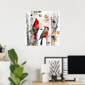 Berkenboom en kardinalen Poster (Thuiskantoor)